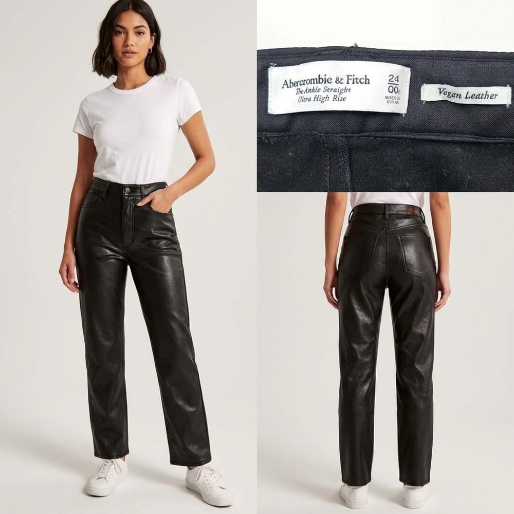 Abercrombie & Fitch Ankle Straight Pants Women 24 00S Black Vegan Leather